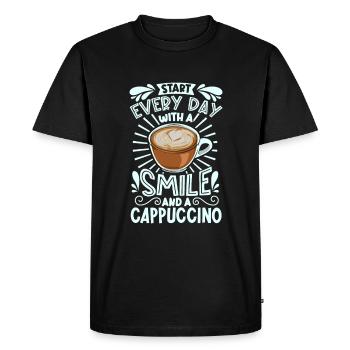 Souriez avec un cappuccino - T-shirt Premium bio Homme - noir - Devant - Nico (187cm)