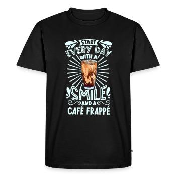 Souriez avec Café Frappé - T-shirt Premium bio Homme - noir - Devant - Nico (187cm)