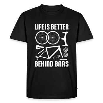 LA VIE EST MEILLEURE DERRIÈRE LES BARREAUX EN DISANT QUE C’EST DU VÉLO DE ROUTE - T-shirt Premium bio Homme - noir - Devant - Nico (187cm)