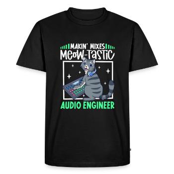 Cat at the mixing desk - sound engineer - Men's Premium Organic T-Shirt - black - Front - Nico (187cm)