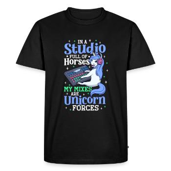 Unicorn Forces at the Mixing Desk - Sound Engineer - Men's Premium Organic T-Shirt - black - Front - Nico (187cm)