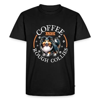 Café et colley à poil long - T-shirt Premium bio Homme - noir - Devant - Nico (187cm)
