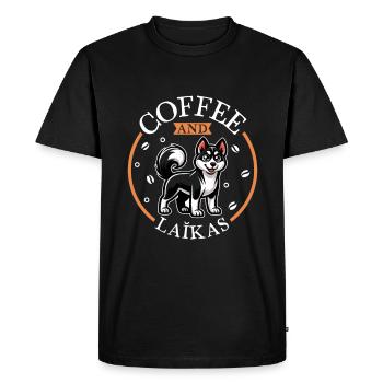 Coffee and Russian-European Laika - Men's Premium Organic T-Shirt - black - Front - Nico (187cm)
