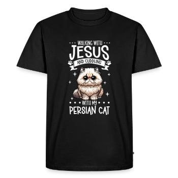 Jesus and my Persian cat - Men's Premium Organic T-Shirt - black - Front - Nico (187cm)