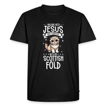 Jesus and my Scottish Fold-eared Cat - Men's Premium Organic T-Shirt - black - Front - Nico (187cm)