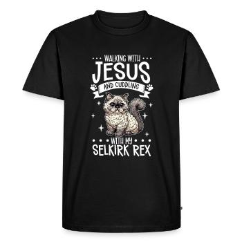 Jesus and my Selkirk Rex - Men's Premium Organic T-Shirt - black - Front - Nico (187cm)