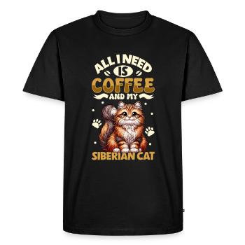 Le café et mon chat sibérien - T-shirt Premium bio Homme - noir - Devant - Nico (187cm)