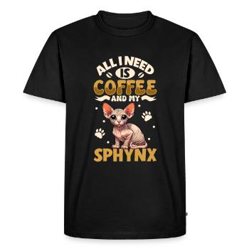 Le café et mon Sphynx - T-shirt Premium bio Homme - noir - Devant - Nico (187cm)