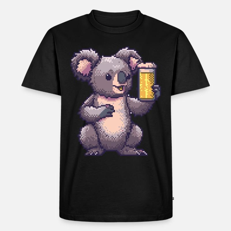 Koala Pixel Bier - Männer Premium Bio T-Shirt - Schwarz