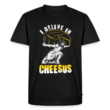 Je crois en Cheesus - Drôle de fromage - T-shirt Premium bio Homme - noir - Devant - Nico (187cm)