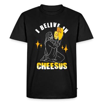 Je crois en Cheesus - Drôle de fromage - T-shirt Premium bio Homme - noir - Devant - Nico (187cm)
