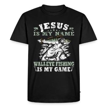 Jesus is My Name - Walleye Hunter - Men's Premium Organic T-Shirt - black - Front - Nico (187cm)
