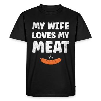 Wife Loves My Meat Funny BBQ Saying - Men's Premium Organic T-Shirt - black - Front - Nico (187cm)