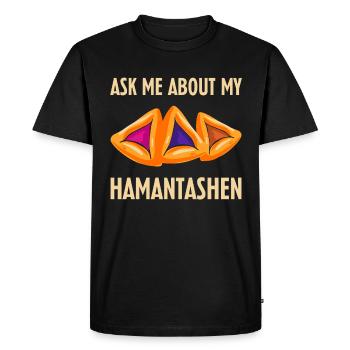 Posez-moi des questions sur mon Hamantashen - T-shirt Premium bio Homme - noir - Devant - Nico (187cm)