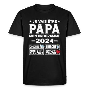 Je vais être papa mon programme en 2024 Futur Papa - T-shirt Premium bio Homme - noir - Devant - Nico (187cm)