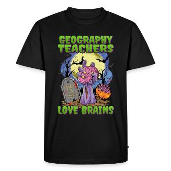 Geography Teachers Love Brain Zombie - Men's Premium Organic T-Shirt - black - Front - Nico (187cm)