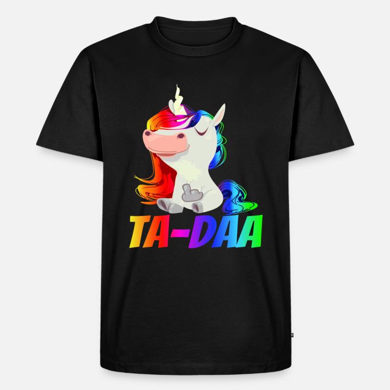 Ta-daa Mittelfinger Regenbogen Einhorn - Männer Premium Bio T-Shirt - Schwarz