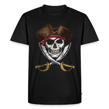Pirate Skull Skull Retro - Men's Premium Organic T-Shirt - black - Front - Nico (187cm)