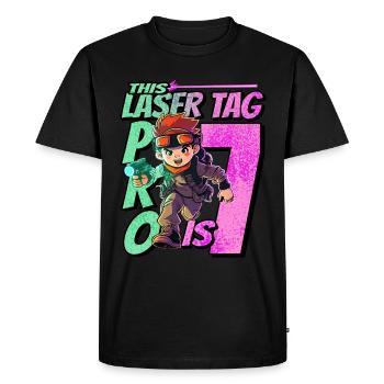 Enfin 7 ans – Anniversaire Lasertag - T-shirt Premium bio Homme - noir - Devant - Nico (187cm)
