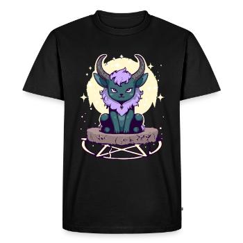Kawaii Pastel Goth Cute Creepy Horned Cat - Men's Premium Organic T-Shirt - black - Front - Nico (187cm)