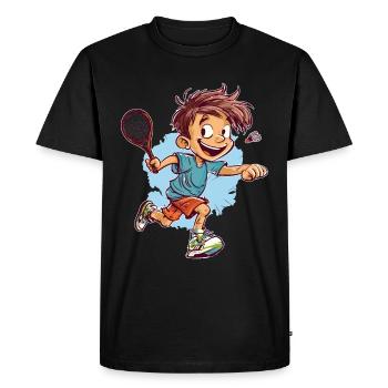 Badminton Playing Boy - Kids Badminton - T-shirt Premium bio Homme - noir - Devant - Nico (187cm)