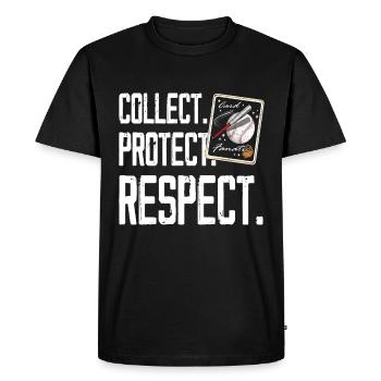 Collecteur de cartes de sport « Collectionner - Protéger - Respecter » - T-shirt Premium bio Homme - noir - Devant - Nico (187cm)