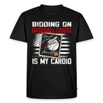 « Offrir des cartes bideball, c’est mon cardio » - T-shirt Premium bio Homme - noir - Devant - Nico (187cm)