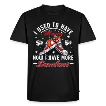 « J’avais de l’argent » drôle de chaussure - T-shirt Premium bio Homme - noir - Devant - Nico (187cm)