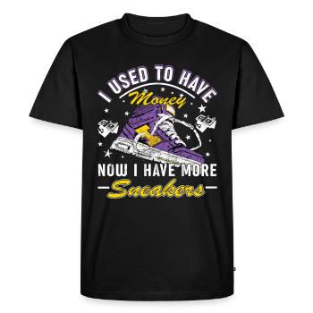 « J’avais de l’argent » drôle de chaussure - T-shirt Premium bio Homme - noir - Devant - Nico (187cm)