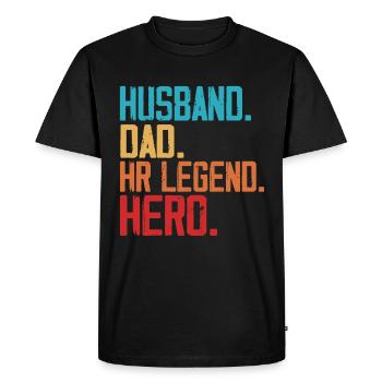 Mari. Papa. Légende RH. Héros. - Responsable RH - T-shirt Premium bio Homme - noir - Devant - Nico (187cm)