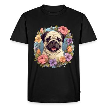 Pug Dog Breed Pet avec fleurs - graphique - T-shirt Premium bio Homme - noir - Devant - Nico (187cm)