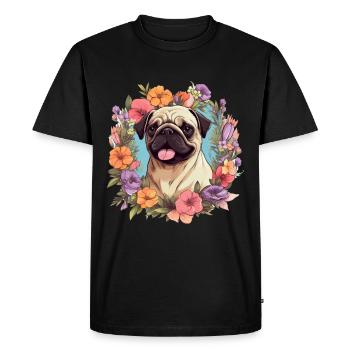Pug Dog Breed Pet avec fleurs - graphique - T-shirt Premium bio Homme - noir - Devant - Nico (187cm)