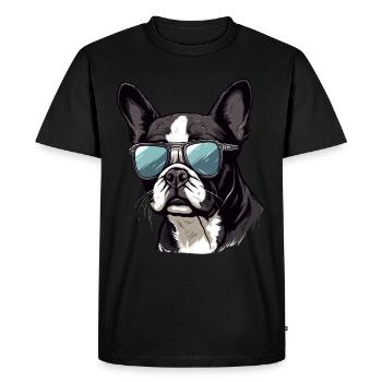 Boston Terrier Bostie Dog Breed Pet avec lunettes de soleil - T-shirt Premium bio Homme - noir - Devant - Nico (187cm)