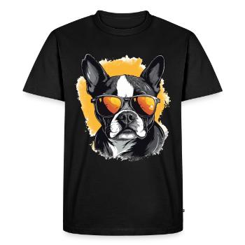 Boston Terrier Bostie Dog Breed Pet avec lunettes de soleil - T-shirt Premium bio Homme - noir - Devant - Nico (187cm)