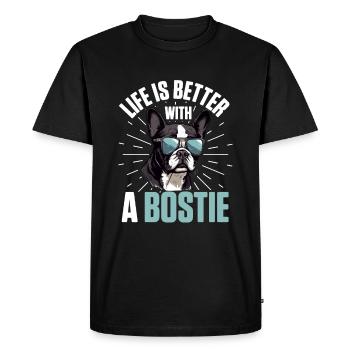 Boston Terrier Dog Breed Pet - La vie est meilleure - T-shirt Premium bio Homme - noir - Devant - Nico (187cm)