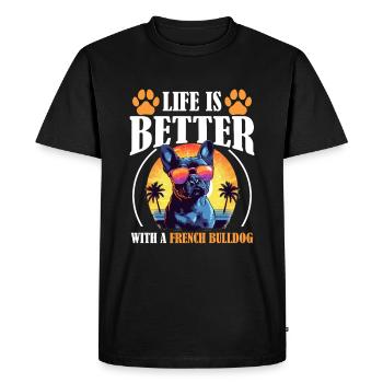 La vie d’animal de compagnie de race de chien Frenchie est meilleure avec le français - T-shirt Premium bio Homme - noir - Devant - Nico (187cm)