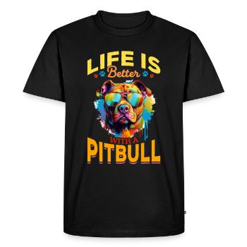 La vie d’animal de compagnie de race de chien Pittie est meilleure avec un pitbull - T-shirt Premium bio Homme - noir - Devant - Nico (187cm)