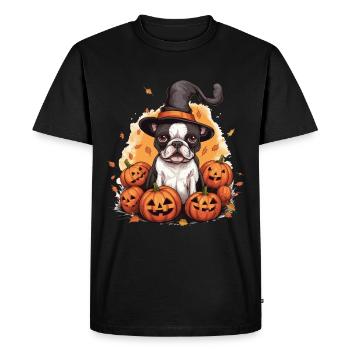 Boston Terrier Bostie Dog Pet Halloween Citrouilles - T-shirt Premium bio Homme - noir - Devant - Nico (187cm)