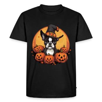 Boston Terrier Bostie Dog Pet Halloween Citrouilles - T-shirt Premium bio Homme - noir - Devant - Nico (187cm)