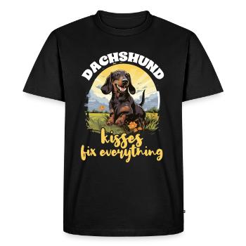 sausage dog Dachshund kisses Fix everything - Men's Premium Organic T-Shirt - black - Front - Nico (187cm)