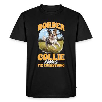 Border Collie Dog - Les baisers de Collie réparent tout - T-shirt Premium bio Homme - noir - Devant - Nico (187cm)