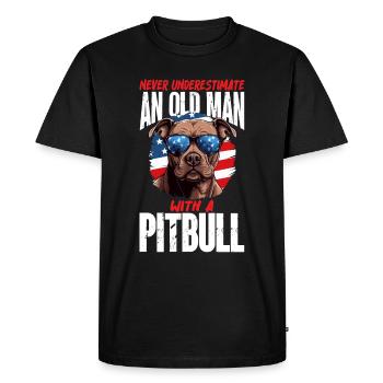 Pittie Never Underestimate Old Man with a Pitbull - Men's Premium Organic T-Shirt - black - Front - Nico (187cm)
