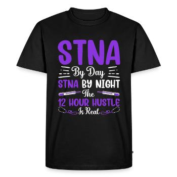 12 heures d’agitation - État testé - T-shirt Premium bio Homme - noir - Devant - Nico (187cm)