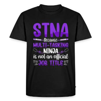 Multitasking Ninja - STNA State Tested Nursing - Men's Premium Organic T-Shirt - black - Front - Nico (187cm)