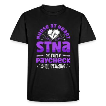 Infirmière dans l’âme - STNA State Tested - T-shirt Premium bio Homme - noir - Devant - Nico (187cm)