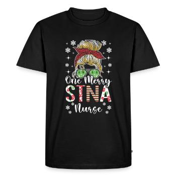 Une infirmière STNA joyeuse - STNA - T-shirt Premium bio Homme - noir - Devant - Nico (187cm)