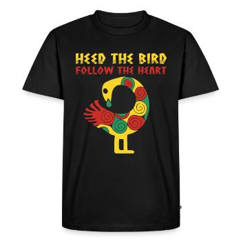 "Pay attention to the bird, follow the heart" - Men's Premium Organic T-Shirt - black - Front - Nico (187cm)