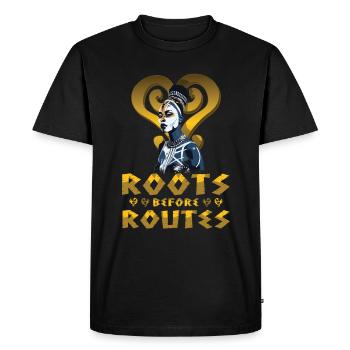 "Roots Before Routes" Sankofa Symbol Black - Men's Premium Organic T-Shirt - black - Front - Nico (187cm)