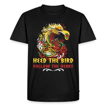 "Pay attention to the bird, follow the heart" - Men's Premium Organic T-Shirt - black - Front - Nico (187cm)