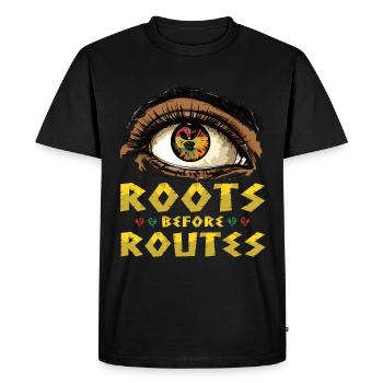 Racines avant les routes « Sankofa Eye Symbol » Noir - T-shirt Premium bio Homme - noir - Devant - Nico (187cm)